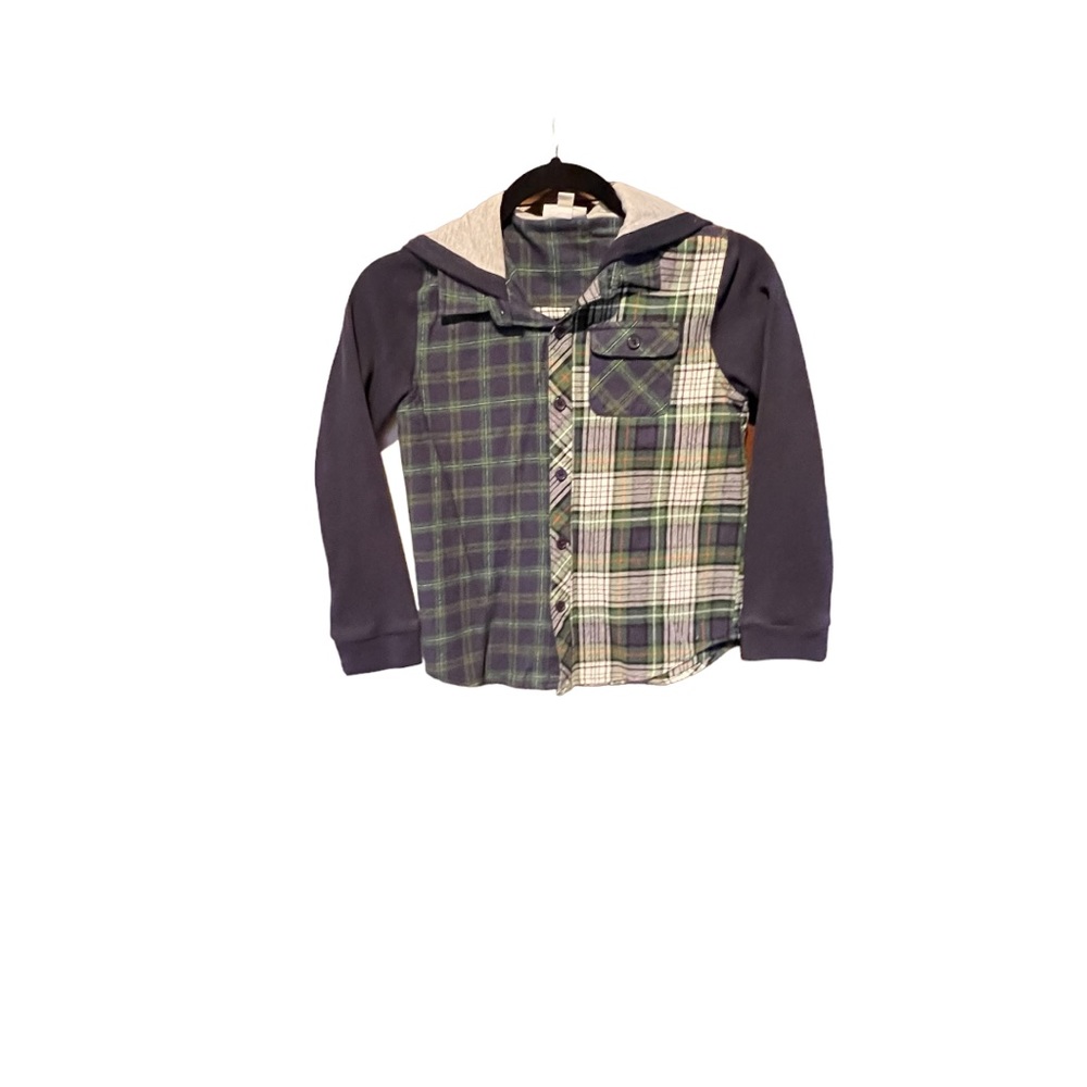 Boy’s Colorful Planet Plaid  Flannel/Thermal Shirt Hoodie Sz 8